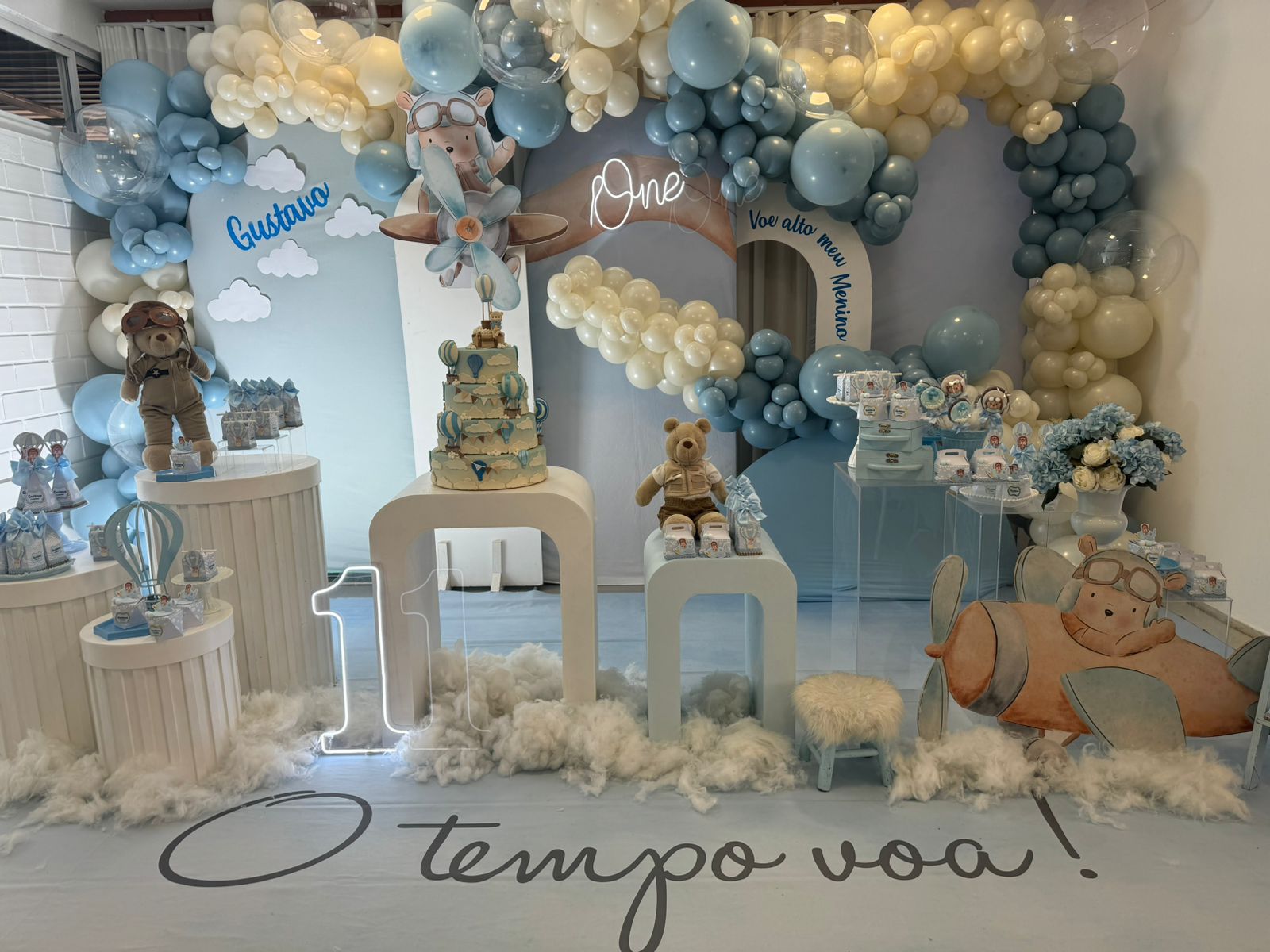 Aniversário 1 ano com tema aviãozinho, mesa de doces decorada